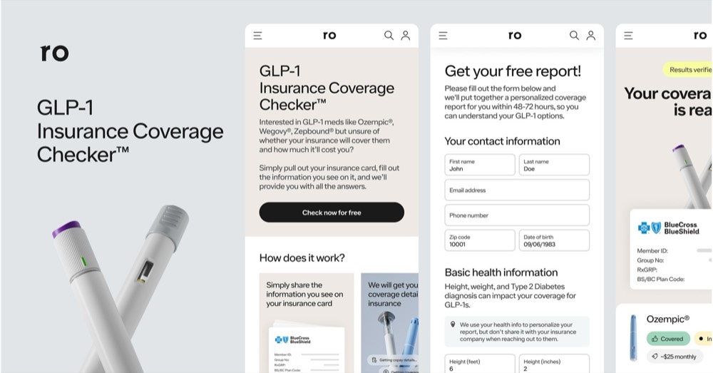 Ro’s GLP-1 Insurance Coverage Checker on desktop and mobile